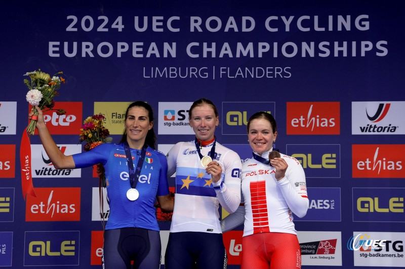 2024 UEC Road European Championships - Limburg - Flanders - Women Elite Road Race 162,0 km - 14/09/2024 - Lorena Wiebes (Netherlands) - Elisa Balsamo (Italy) - Daria Pikulik (Poland) - photo Luca Bettini/SprintCyclingAgency?2024